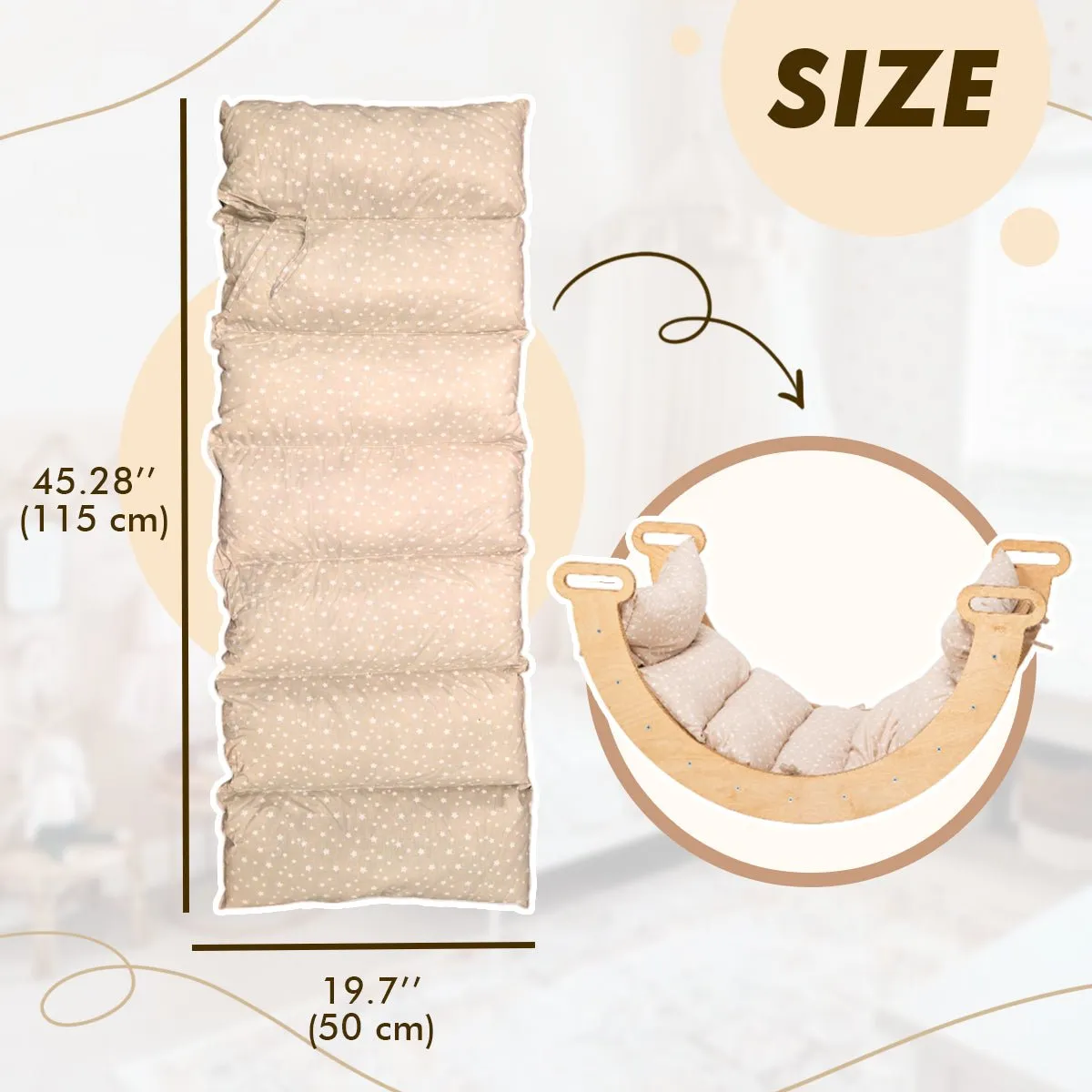 4in1 Montessori Climbing Set: Triangle Ladder   Climbing Arch   Slide Board   Cushion Beige