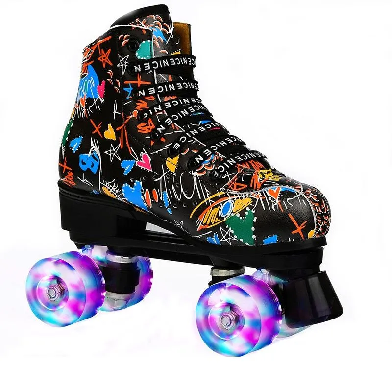 Double Row Four-wheel Roller Skating Shoes for Adult Children - Size 35