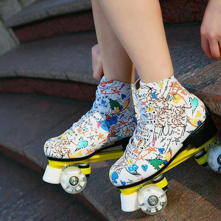 Double Row Roller Skates for Adults - Size 38 Graffiti Design