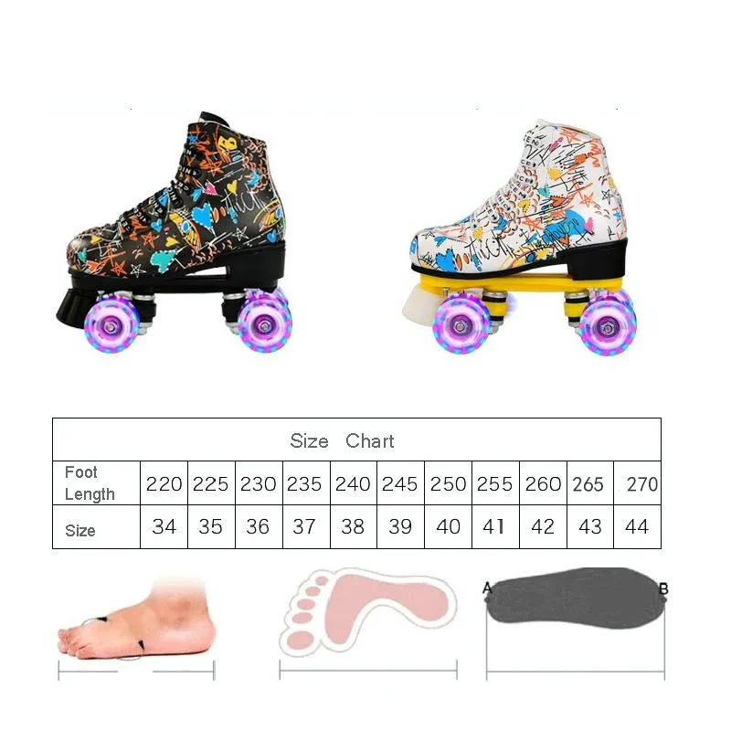 Double Row Roller Skates for Adults - Size 38 Graffiti Design