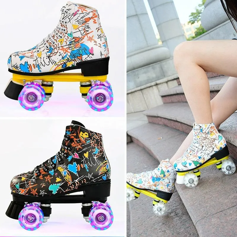 Double Row Roller Skates for Adults - Size 38 Graffiti Design