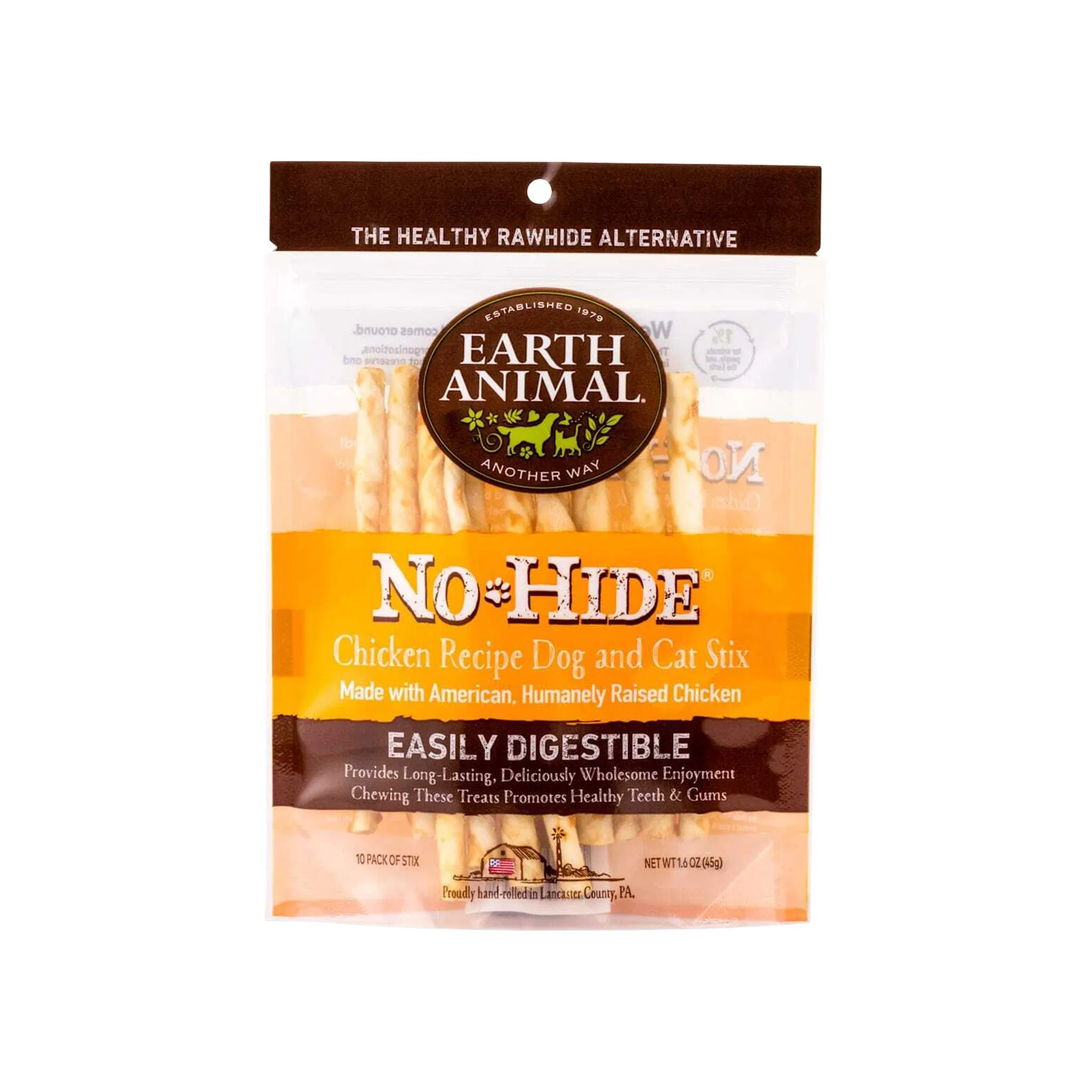 Earth Animal No-Hide Easily Digestible Rawhide Alternative Dog & Cat Stix Chews